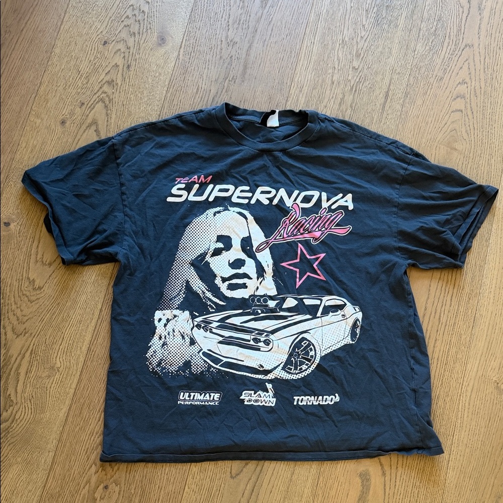 H&M Black Supernova Racing Graphic Tee with Pink Accent